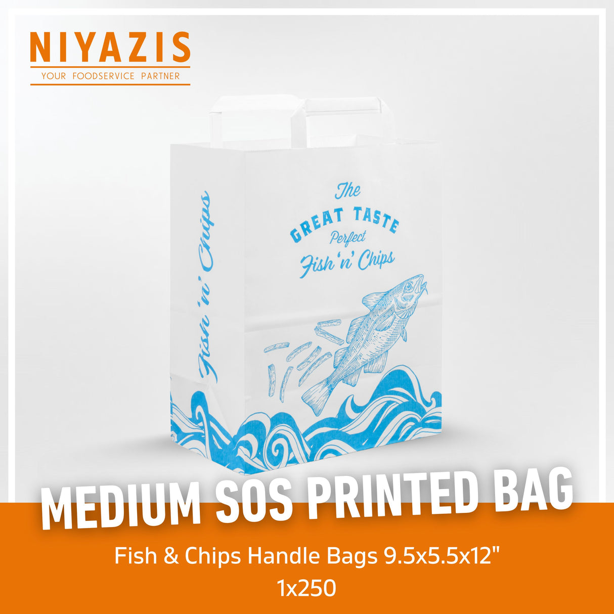 Medium Printed The Great Taste Fish & Chips Handle SOS Bags 1x250