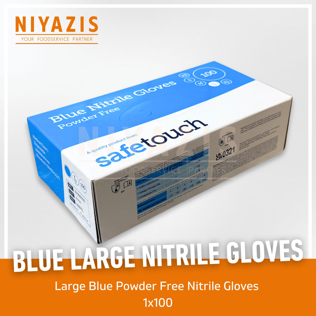 BLUE LARGE NITRILE GLOVES (POWDER FREE) 1X100