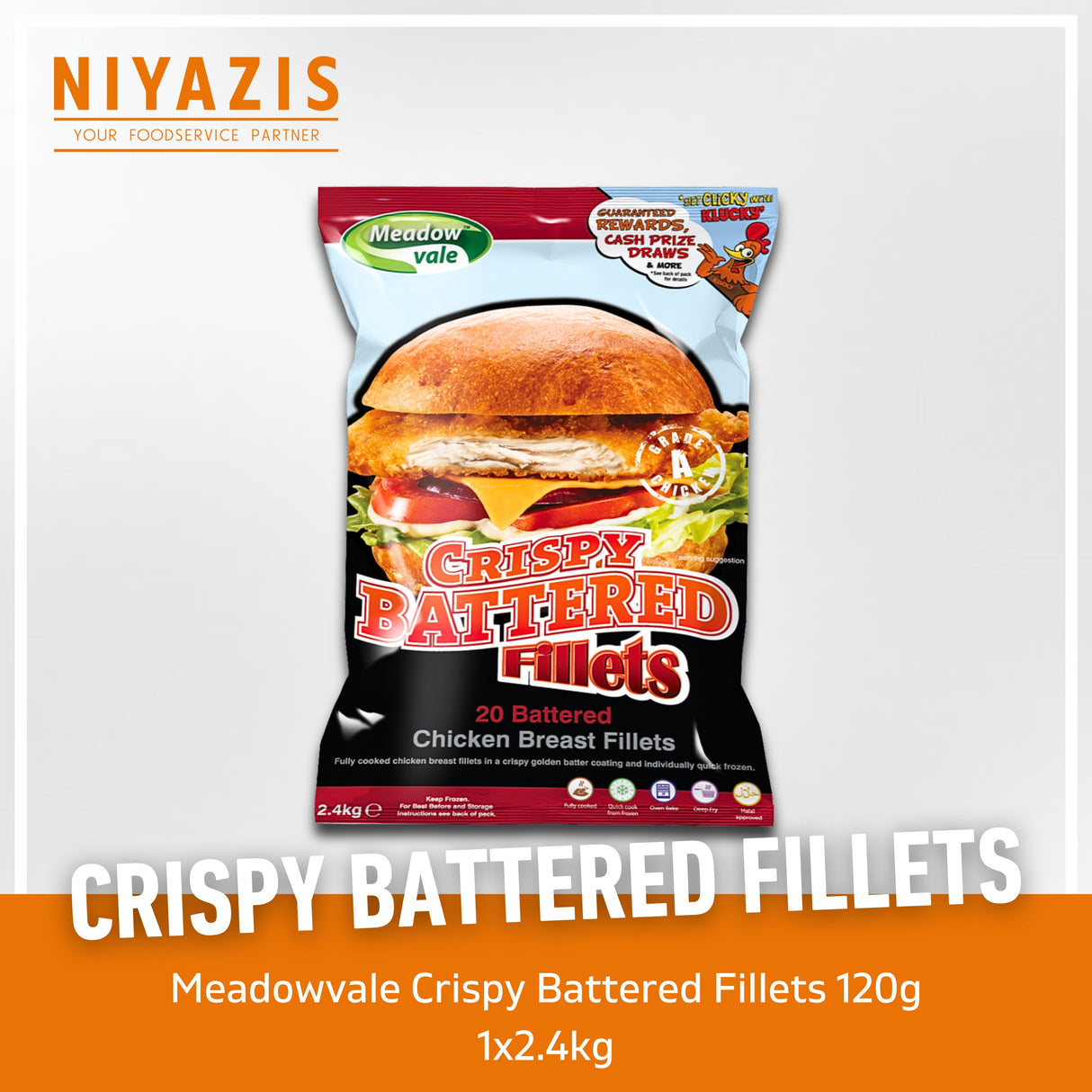 Meadowvale Crispy Battered Chicken Fillets (120g) 1x2.4kg