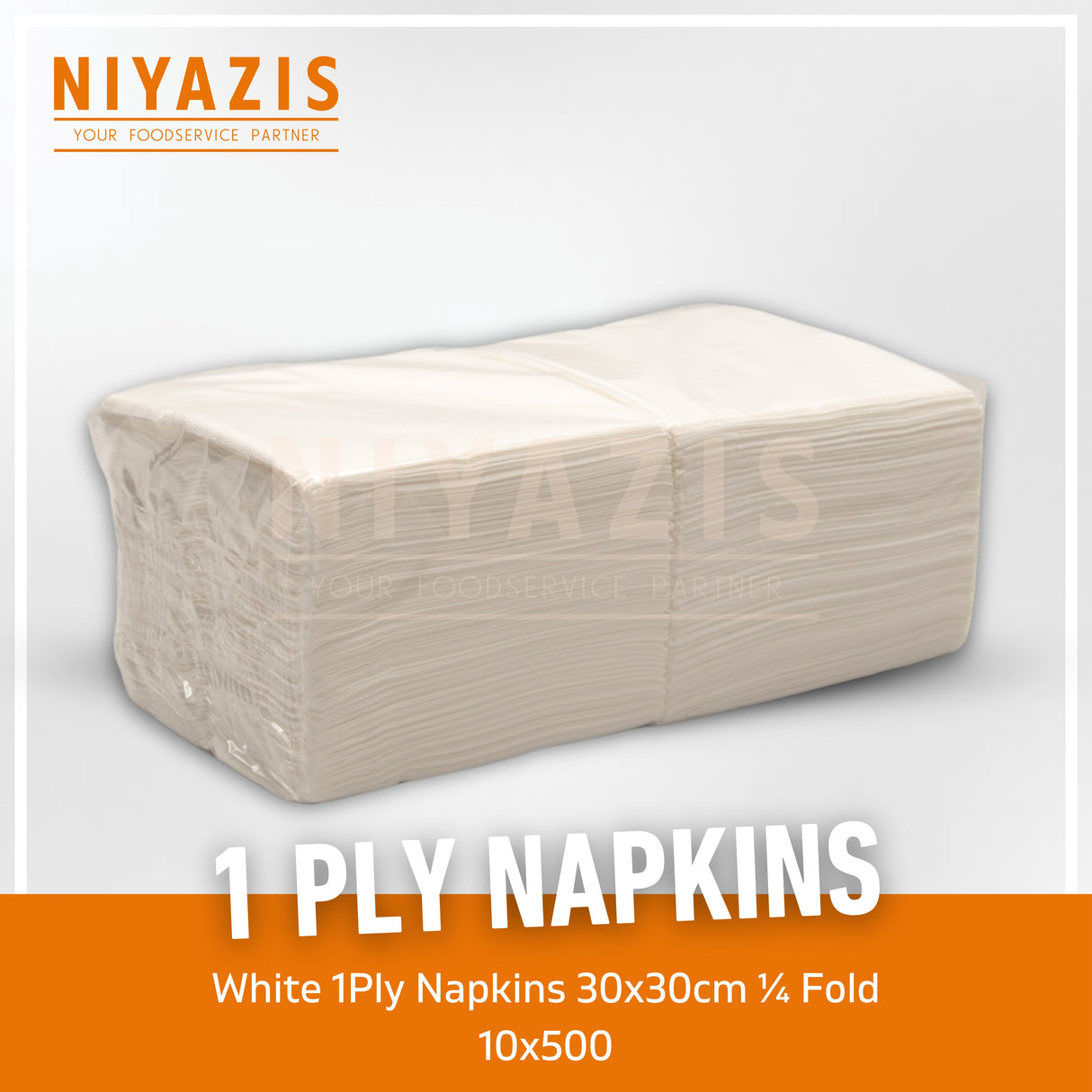 White 1-Ply Napkins 30x30cm 1/4 Fold (10x500)