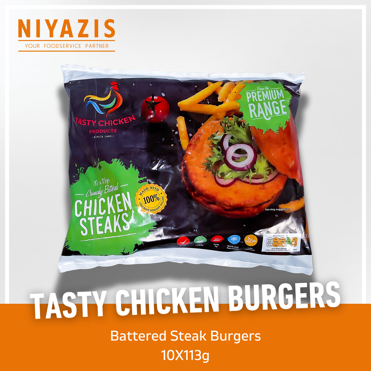 Tasty Chicken Battered Steak Burgers 10x113g