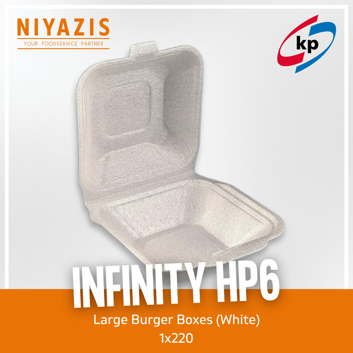HP6 Infinity Large Burger Boxes (White) (145x158x72mm) 1x220