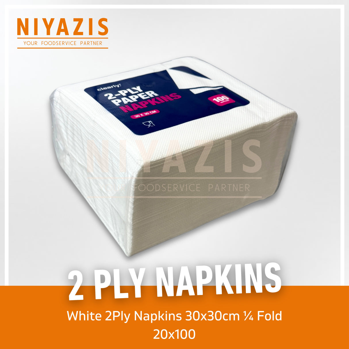 White 2-Ply Napkins 30x30cm 1/4 Fold (20x100)