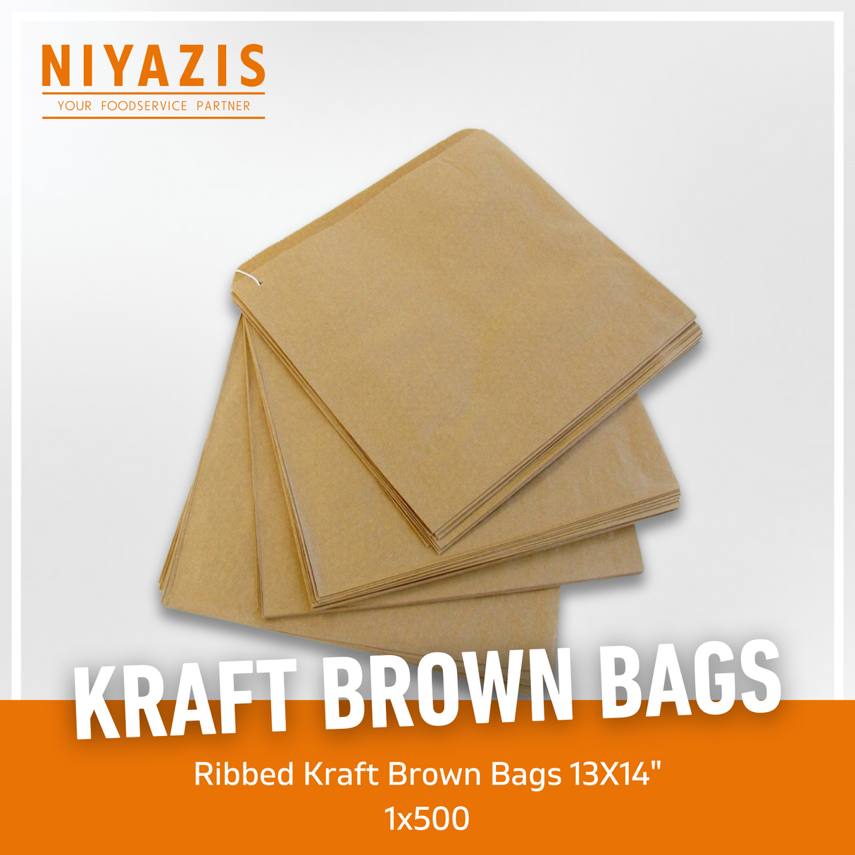 Kraft Ribbed 13x14 Inch Brown Paper Bags x500