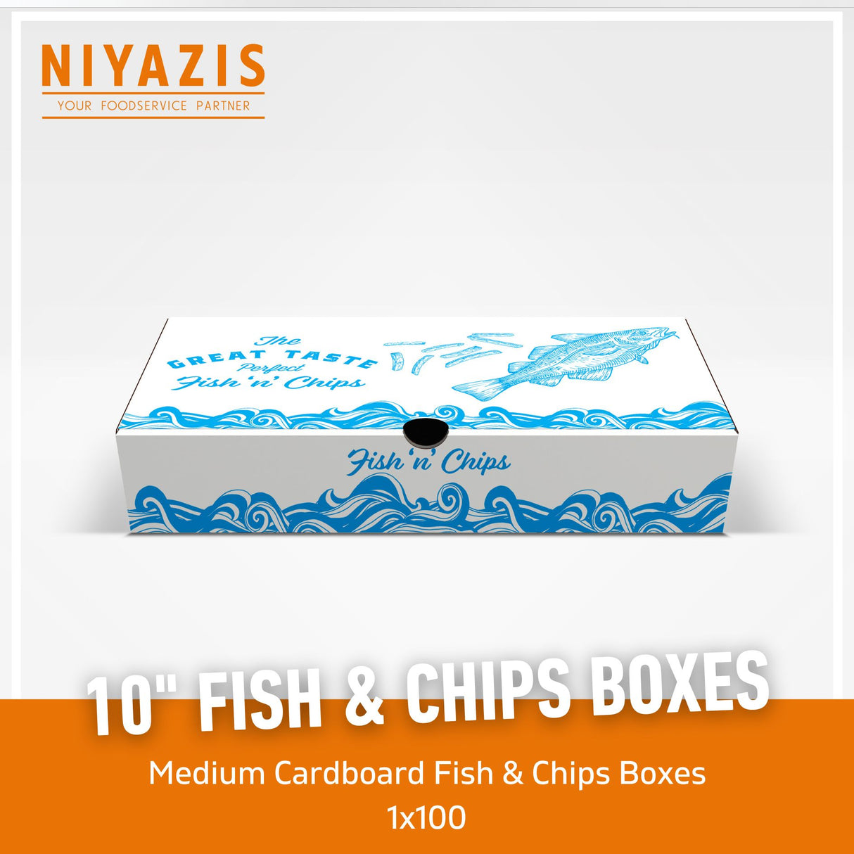 10" Printed The Great Taste Fish & Chips Boxes 1X100