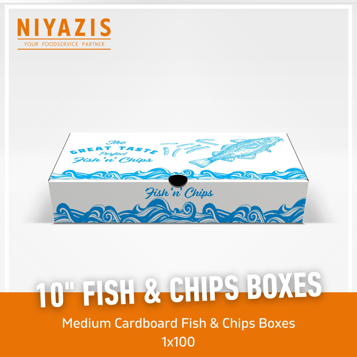 10" Printed The Great Taste Fish & Chips Boxes 1X100