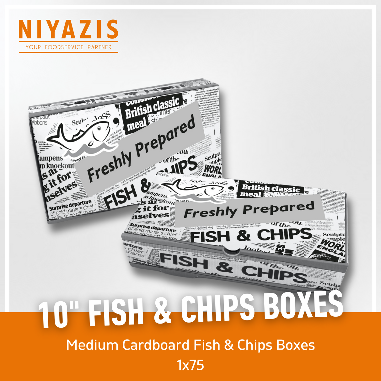10" Cardboard Newsprint Fish & Chips Boxes 1X75