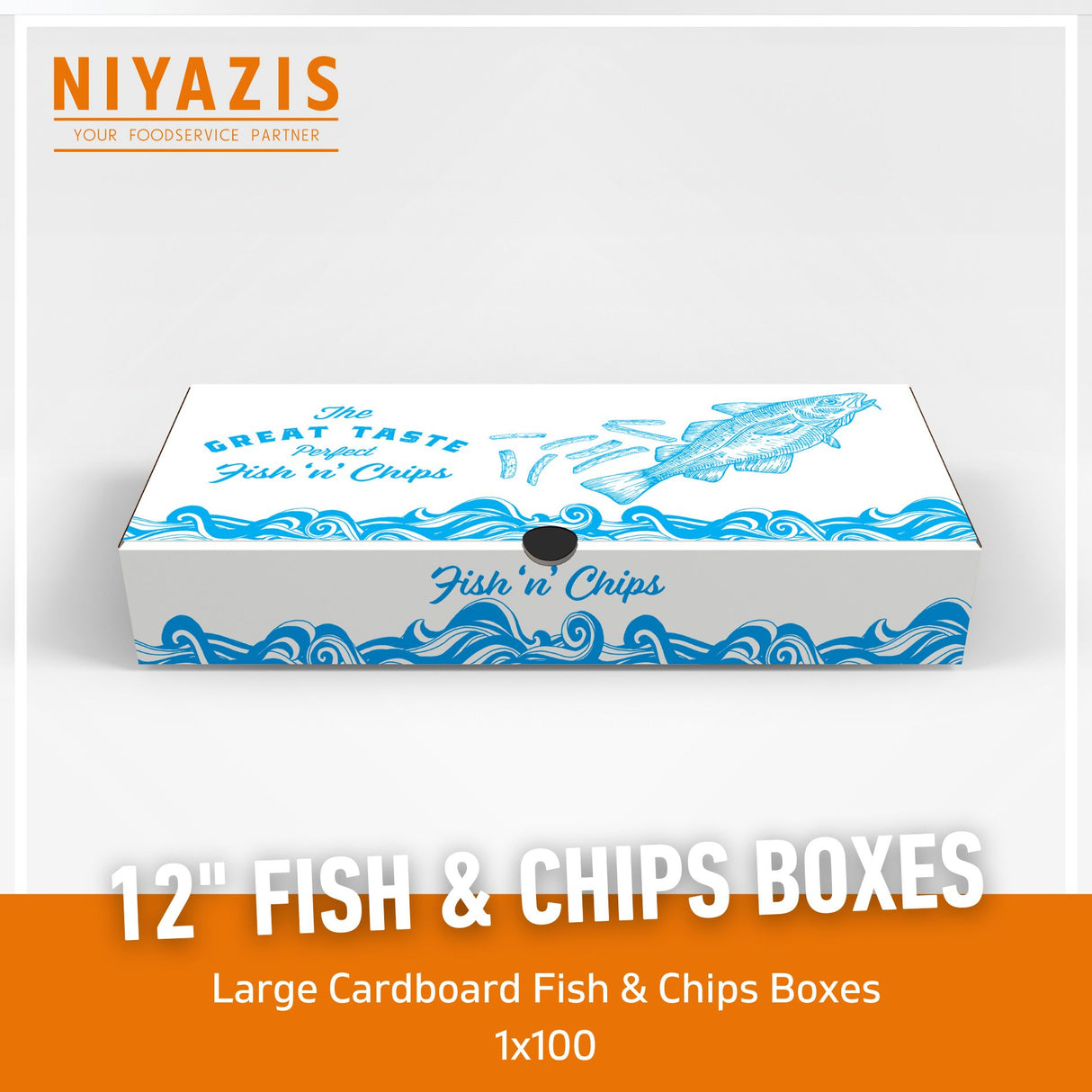 12" Printed The Great Taste Fish & Chips Boxes 1X100