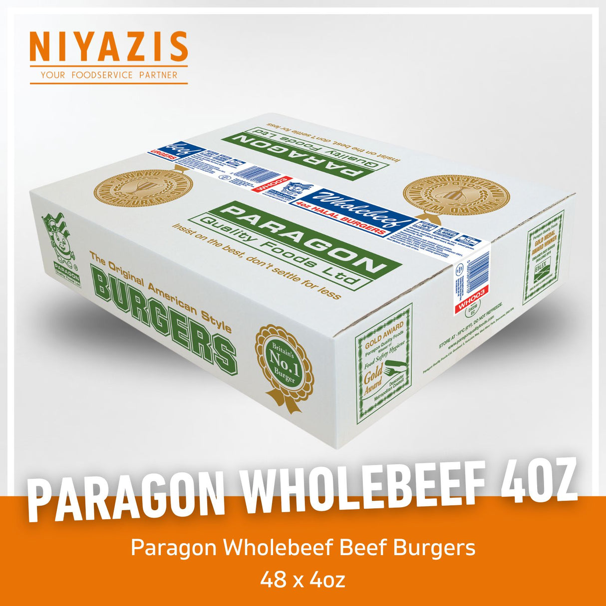 Paragon Wholebeef Halal Beef Burger 48X4oz