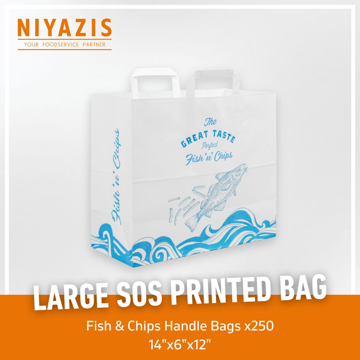 Large Printed The Great Taste Fish & Chips Handle SOS Bags 1x250