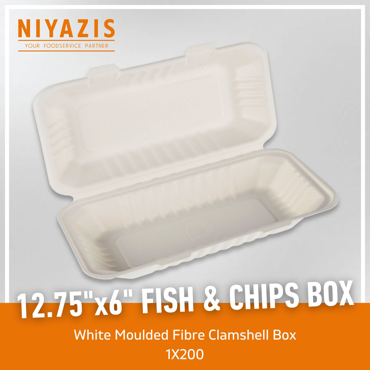 12.75"X6" Bagasse Extra Large Fish & Chips Box - 1x200